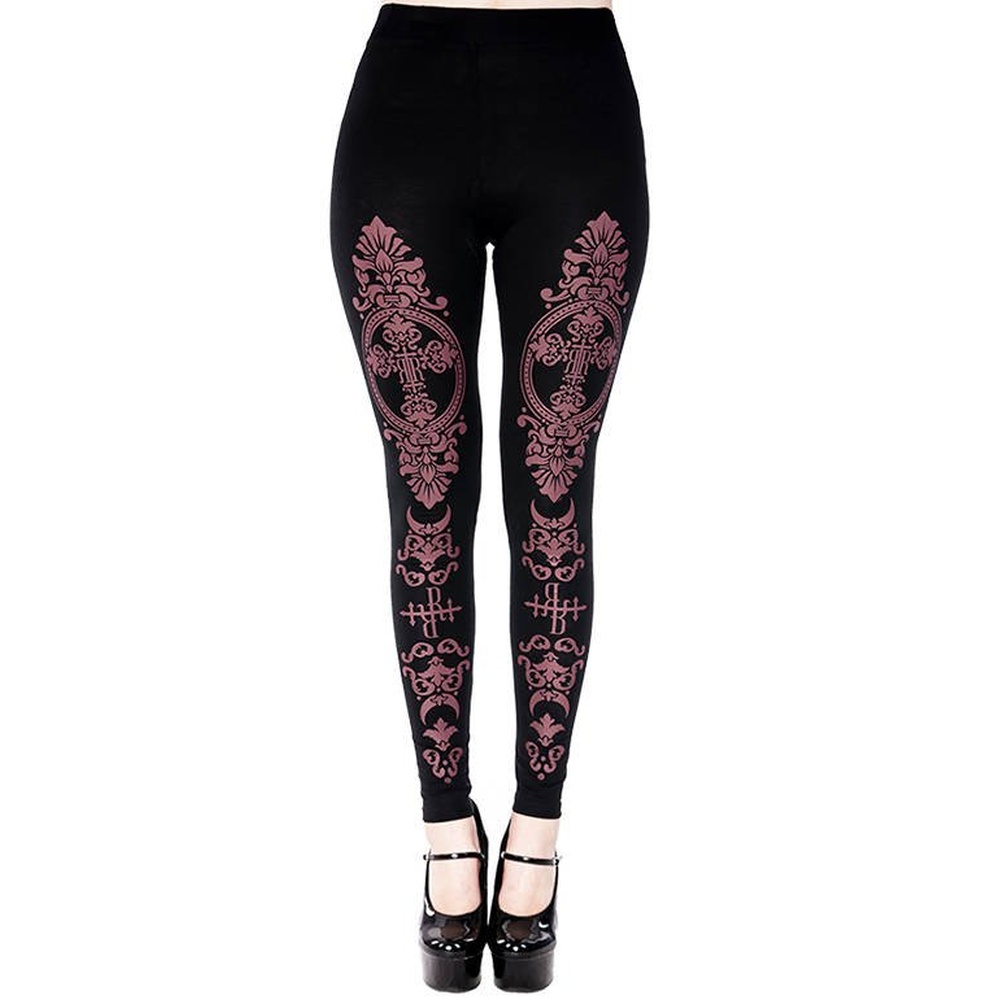 Restyle - Monogram Leggings - Black/Burgundy
